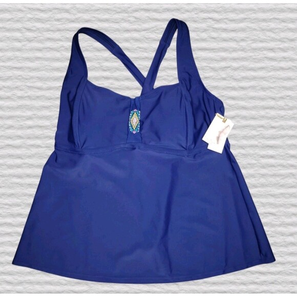 NEW Jessica Simpson 2pc Tankini Skirtini Swimsuit 1X Blue Embroidered - Picture 2 of 16